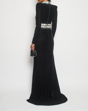 Miss Sohee Black Embellished Long Sleeve Velvet Top with Matching Maxi Skirt Size FR 36 (UK 8)