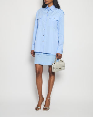Prada Blue Button Down Military Shirt with Matching Skirt Size IT 38 (UK 6)
