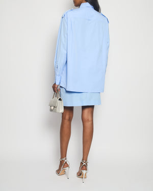 Prada Blue Button Down Military Shirt with Matching Skirt Size IT 38 (UK 6)