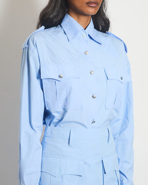 Prada Blue Button Down Military Shirt with Matching Skirt Size IT 38 (UK 6)