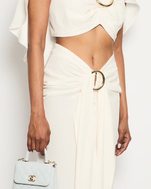 Paco Rabanne Cream Buckle Top with Matching Ruched Button Down Midi Skirt Size FR 38 (UK 10)