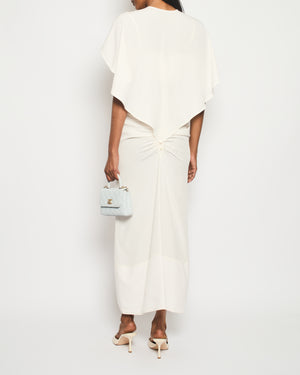 Paco Rabanne Cream Buckle Top with Matching Ruched Button Down Midi Skirt Size FR 38 (UK 10)