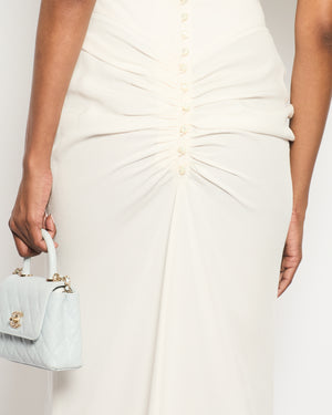 Paco Rabanne Cream Buckle Top with Matching Ruched Button Down Midi Skirt Size FR 38 (UK 10)