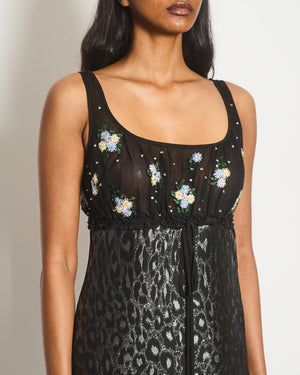 Miu Miu Black Floral Embellished Leopard Print Mini Dress Size IT 38 (UK 6)