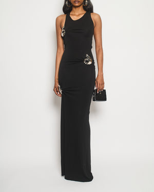Coperni Black Halter Neck Maxi Dress with Detachable Metal Hand Pin Detail Size S (UK 8) RRP £1770