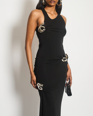 Coperni Black Halter Neck Maxi Dress with Detachable Metal Hand Pin Detail Size S (UK 8) RRP £1770