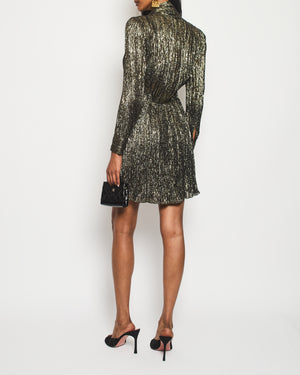 Saint Laurent Gold Long Sleeve Midi Dress with Neck Tie Detail Size FR 36 (UK 8)