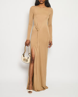 Saint Laurent Camel Long Sleeve Maxi Dress with Knot Tie Detail Size FR 34 (UK 6)