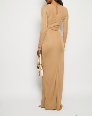 Saint Laurent Camel Long Sleeve Maxi Dress with Knot Tie Detail Size FR 34 (UK 6)