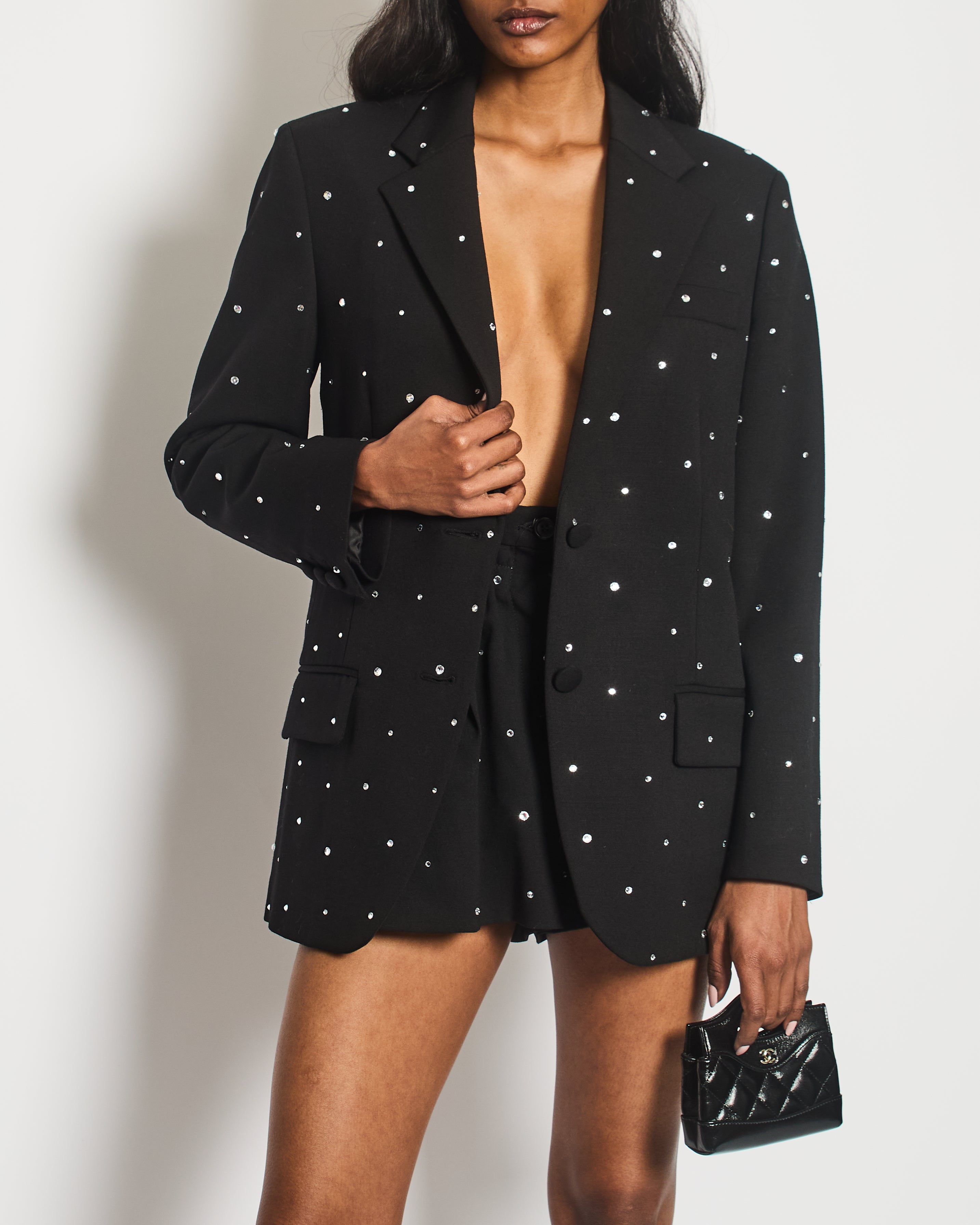 Miu Miu Black Embellished Suit Jacket with Matching Shorts