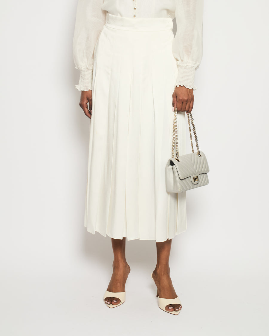 Fendi White Pleated Midi Skirt Size IT 40 (UK 8)