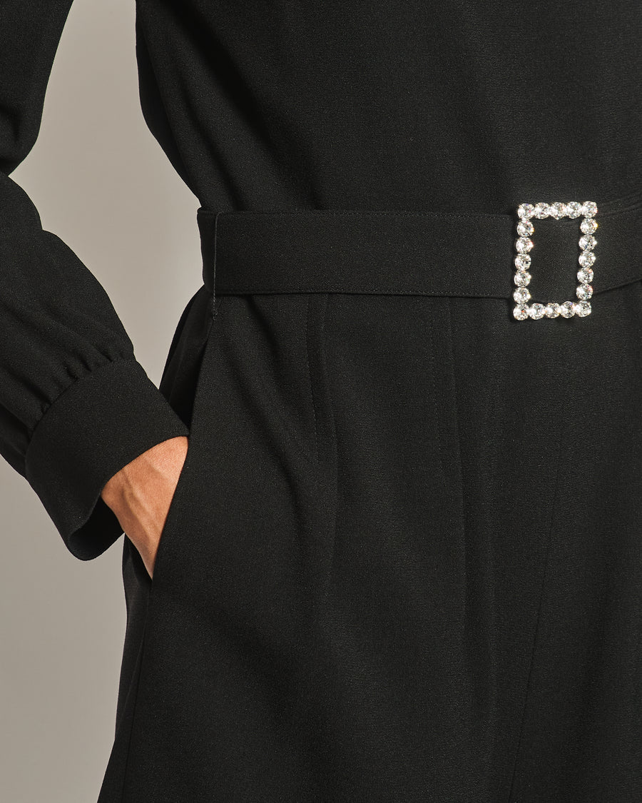 Saint Laurent Black Mid-Neck Long Sleeve Backless Playsuit with Embellished Belt Detail Size FR 40 (UK 12)