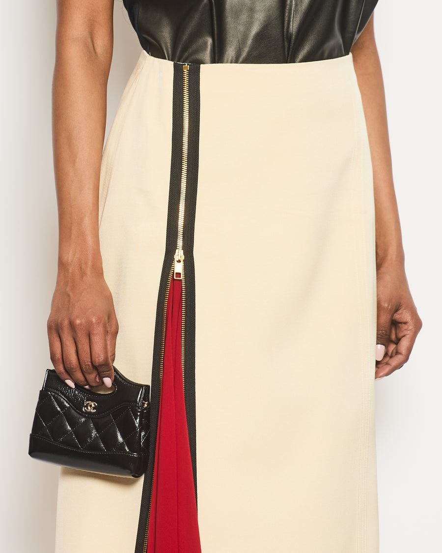 Gucci Cream Midi Skirt with Zip Detail and Red Underlay Detail Size IT 38 (UK 6)