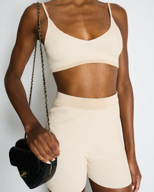 Jacquemus Beige Rib Knit Mini Shorts and Crop Top Set Size Small