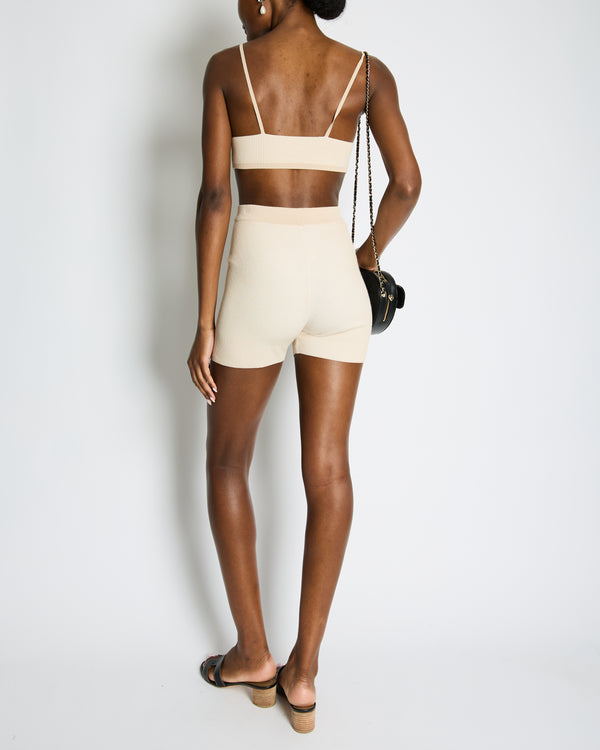 Jacquemus Beige Rib Knit Mini Shorts and Crop Top Set Size Small
