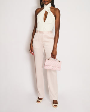 Off-White Light Pink Ribbed Satin Formal Straight Leg Trousers IT 38 (UK 6)