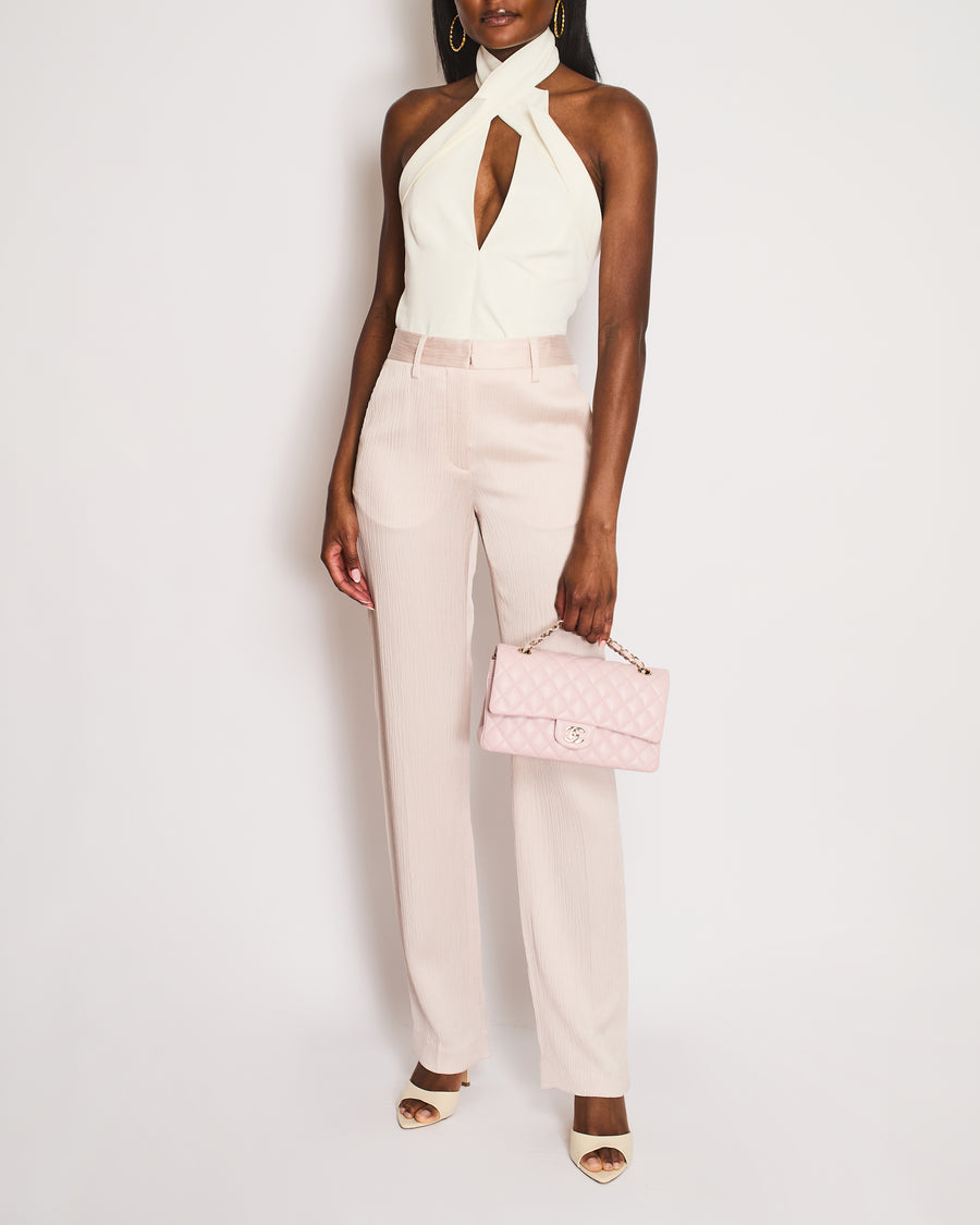 Off-White Light Pink Ribbed Satin Formal Straight Leg Trousers IT 38 (UK 6)