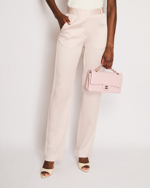 Off-White Light Pink Ribbed Satin Formal Straight Leg Trousers IT 38 (UK 6)