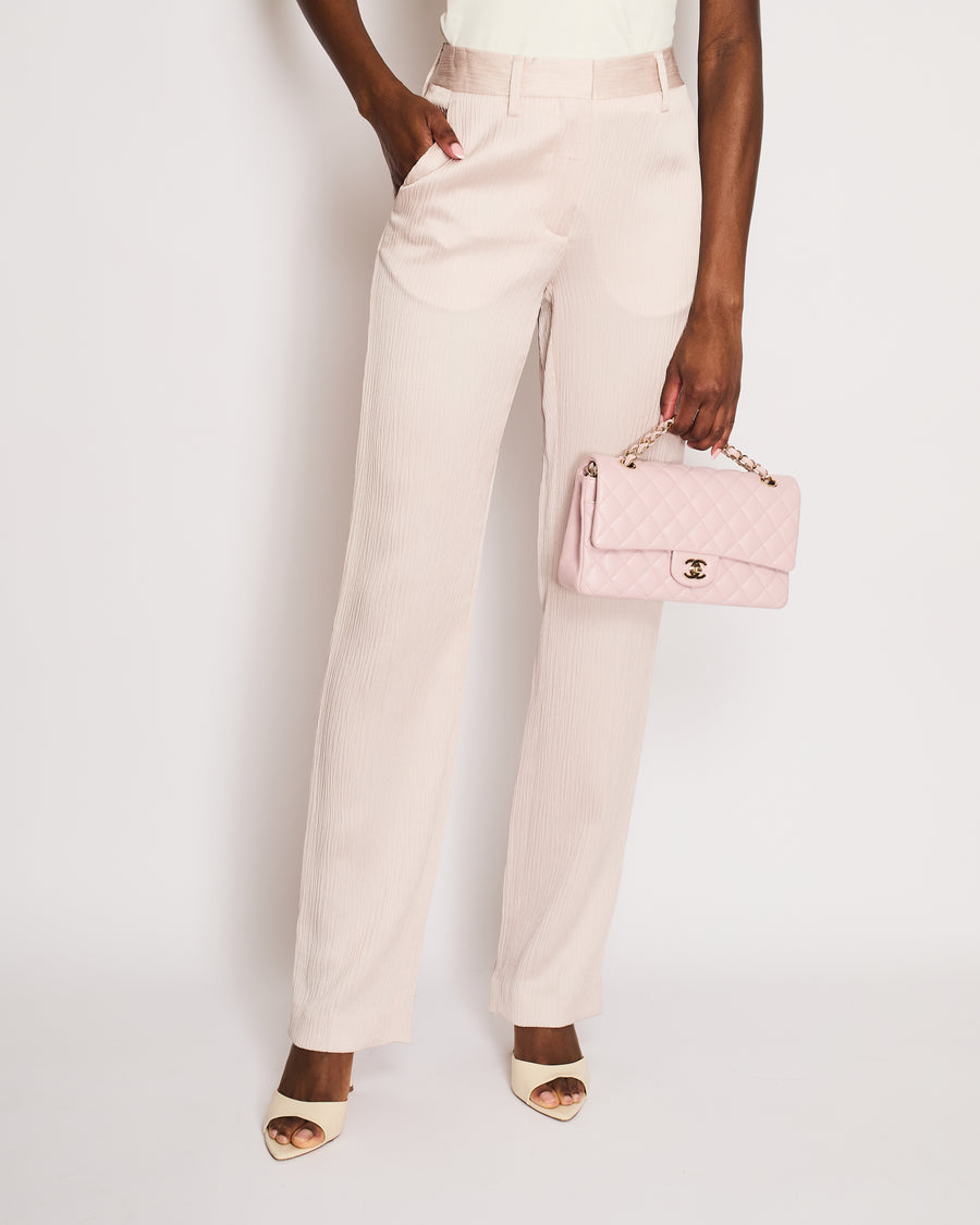 Off-White Light Pink Ribbed Satin Formal Straight Leg Trousers IT 38 (UK 6)