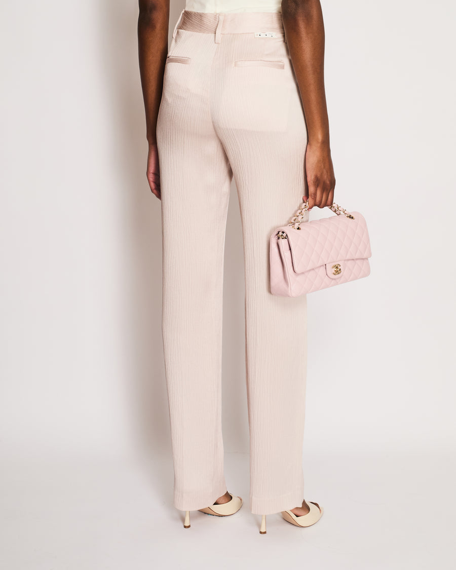 Off-White Light Pink Ribbed Satin Formal Straight Leg Trousers IT 38 (UK 6)