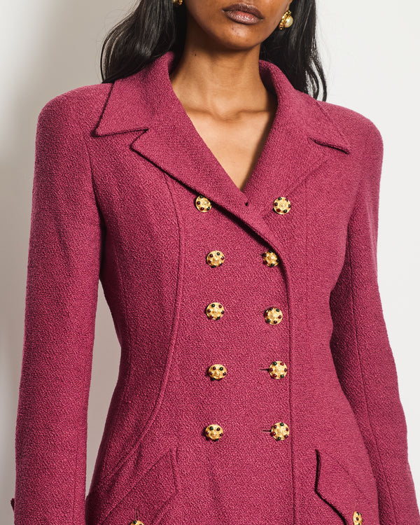Chanel 96A Dark Pink Boucle Double Breasted Jacket With Gold Buttons Size FR 36 (UK 8)