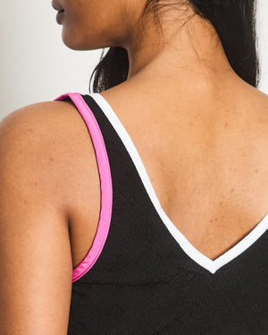 Chanel Black V-Neck Vest Top With CC Logo and Pink Trim Size FR 34 (UK 6)