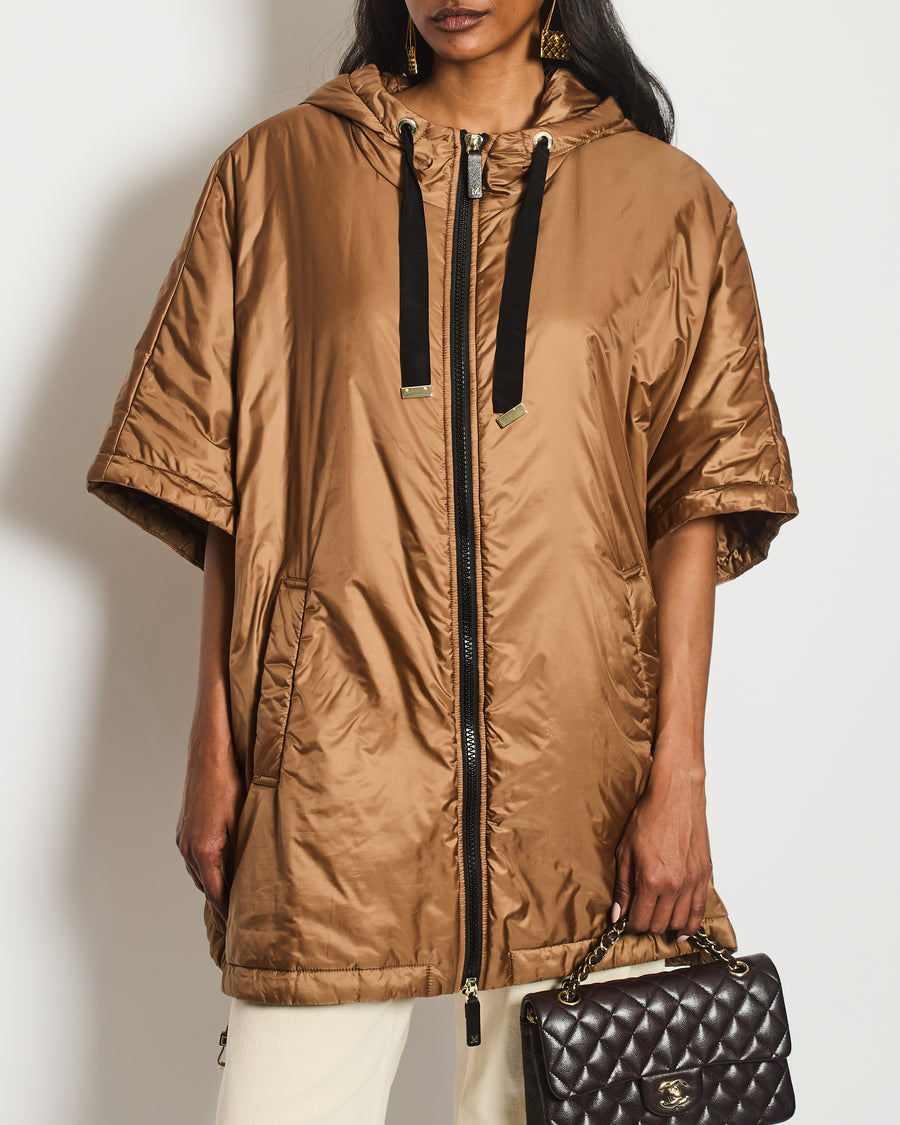 Max Mara Camel Nylon Rain Sleeveless Jacket Size M (UK 10)