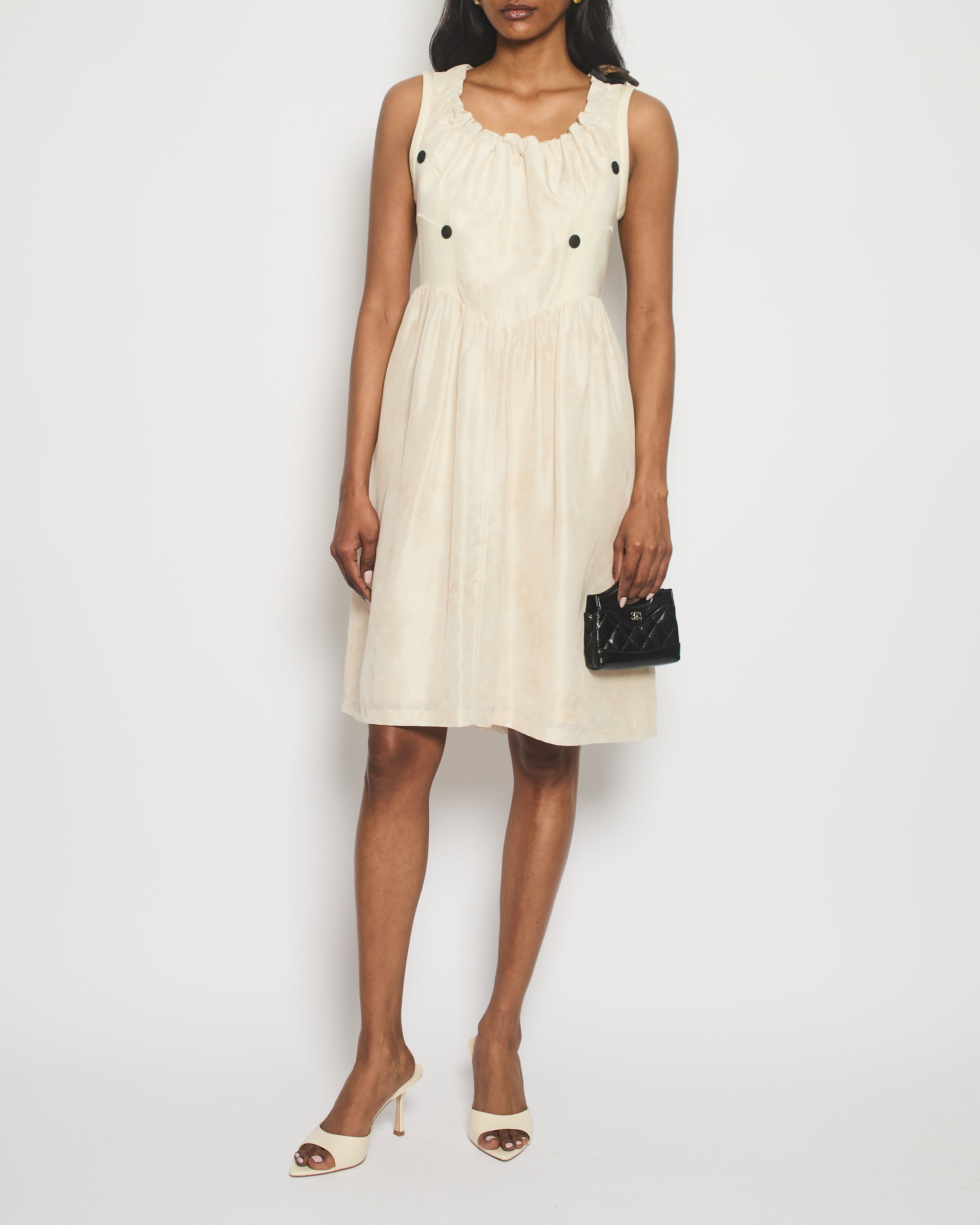 【ルイヴィトン・Louis Vuitton 】Scuba Trim Jersey Dress Louis Vuitton Cream Silk Monogram Midi Dress With Scuba