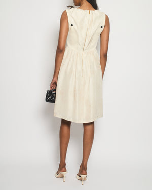 Louis Vuitton Cream Silk Monogram Midi Dress With Scuba Panelling and Drawstring Detail Size FR 38 (UK 10)