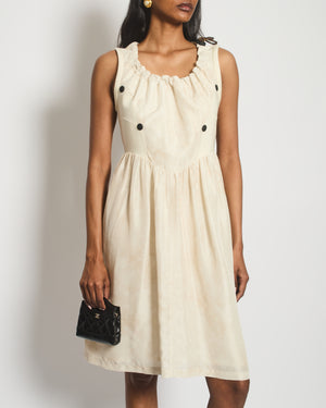Louis Vuitton Cream Silk Monogram Midi Dress With Scuba Panelling and Drawstring Detail Size FR 38 (UK 10)