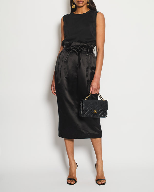 Chanel Black Satin Midi Skirt with CC Logo Detail Size FR 36 (UK 8)