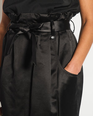 Chanel Black Satin Midi Skirt with CC Logo Detail Size FR 36 (UK 8)