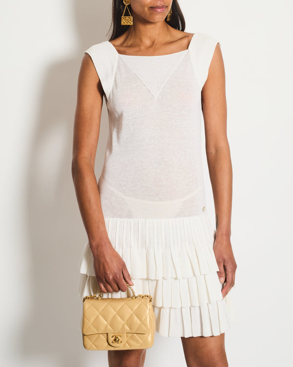 Chanel White Mini Sleeveless Pleated Dress with CC Logo Detail Size FR 36 (UK 8)