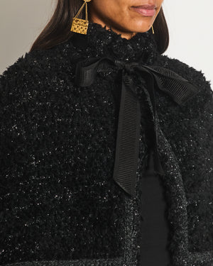 Chanel 16A Black Wool Textured Cape Jacket with Ribbon and CC Logo Detail Size FR 38/40 (UK 10/12)