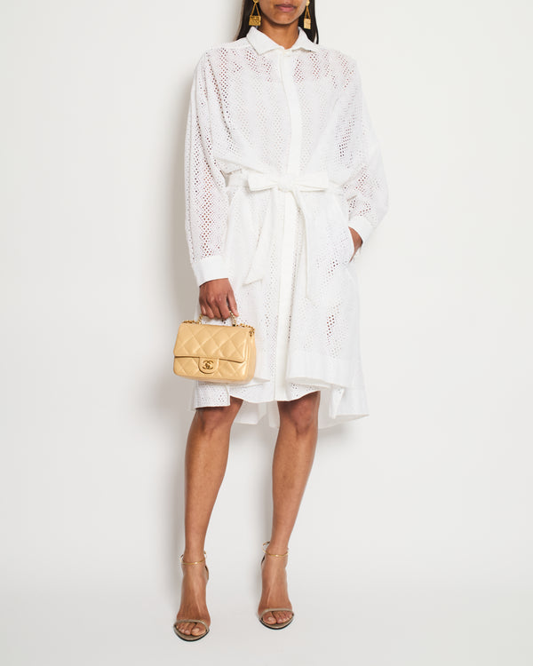 Alaia White Perforated Light Dress Coat with Belt Detail Size FR 36 (UK 8)