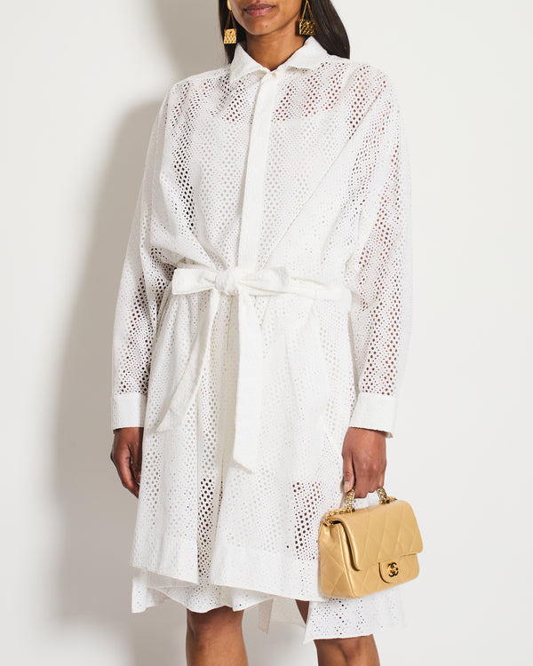 Alaia White Perforated Light Dress Coat with Belt Detail Size FR 36 (UK 8)