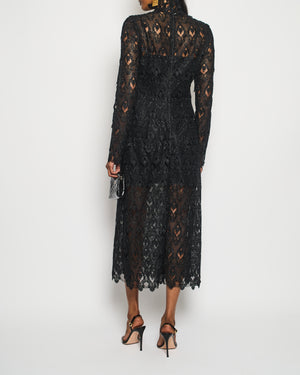 Dolce & Gabbana Black Long Sleeve Macramé Lace Maxi Dress with High Neck Detail Size IT 42 (UK 10)