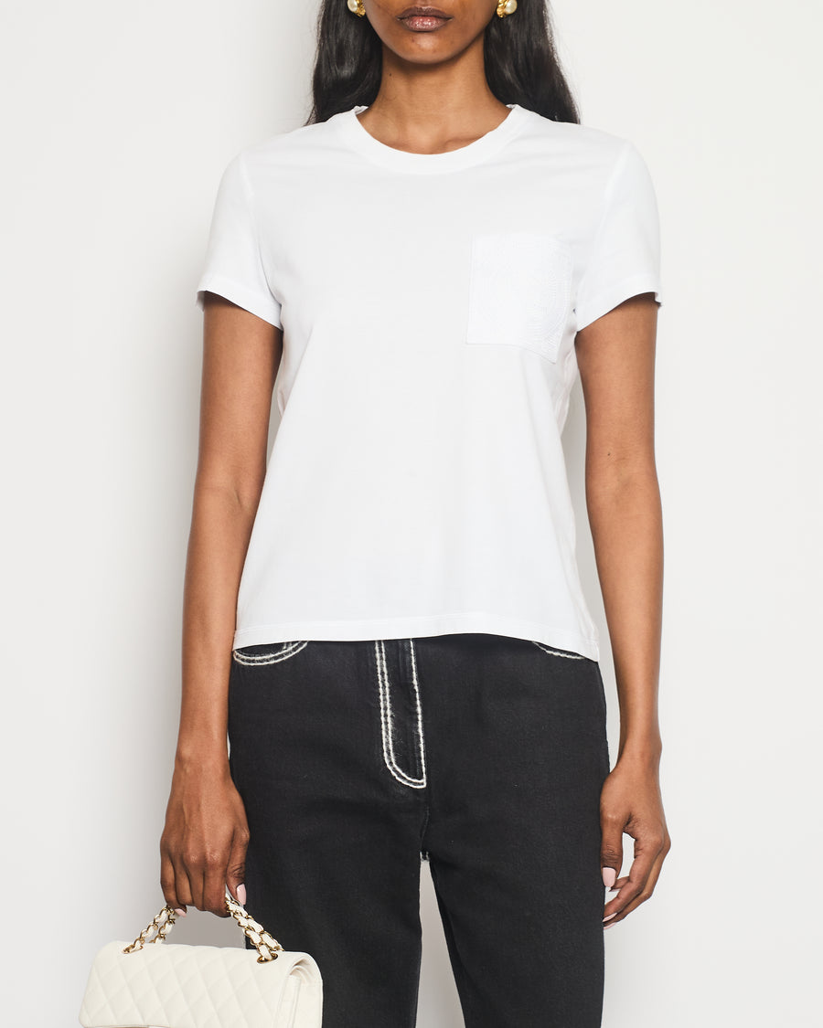 Hermes White Short Sleeve T-Shirt with Embroidered Pocket Detail Size FR 36 (UK 8) RRP - £530