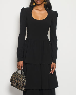 Tom Ford Black Long Sleeve Midi High Neck Dress With Layered Detail Size IT 40 (UK 8)