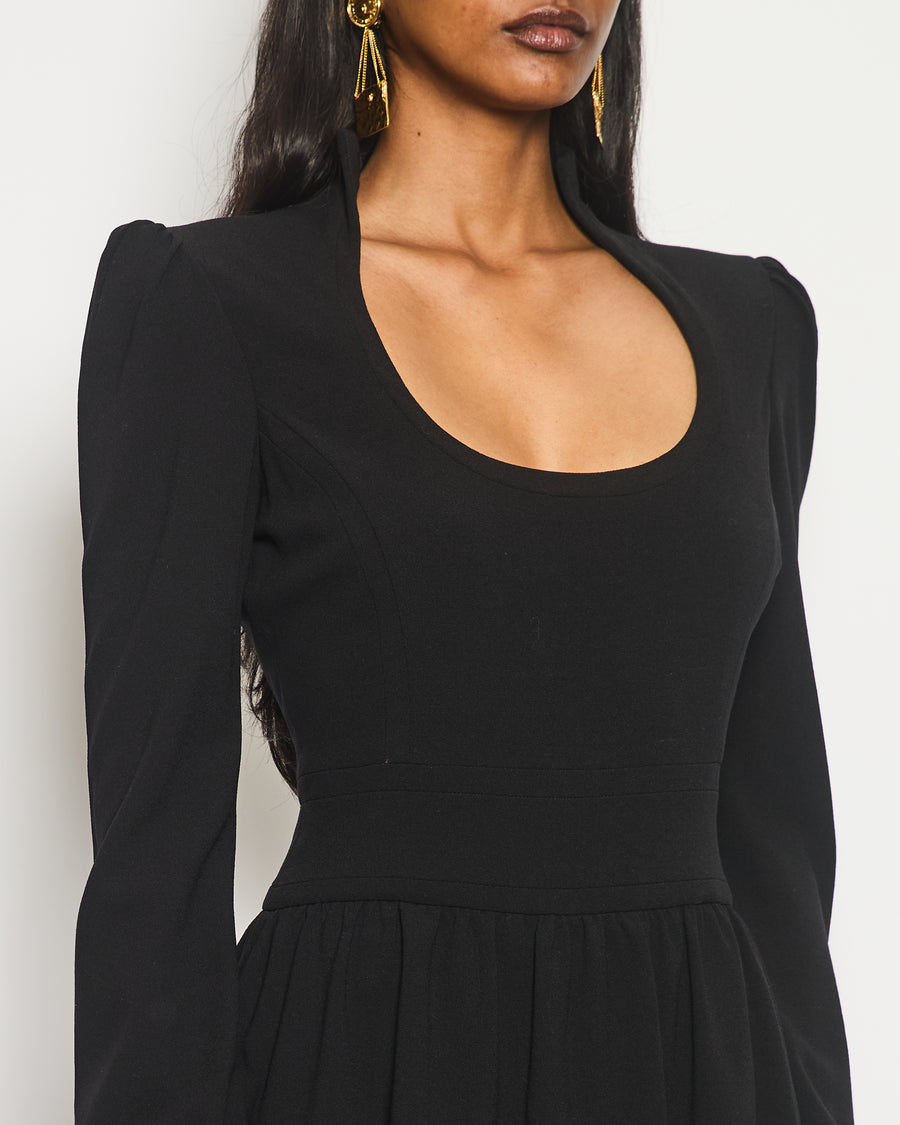 Tom Ford Black Long Sleeve Midi High Neck Dress With Layered Detail Size IT 40 (UK 8)