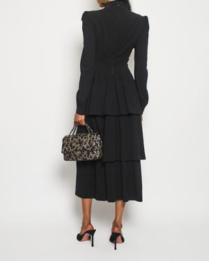 Tom Ford Black Long Sleeve Midi High Neck Dress With Layered Detail Size IT 40 (UK 8)