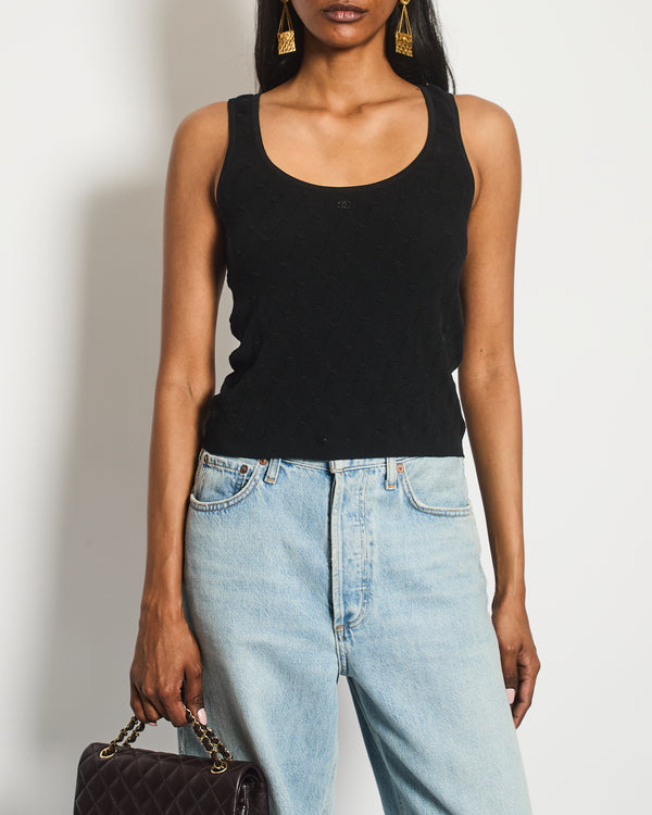 Chanel Black Quilted Vest Top With CC Logo Size FR 36 (UK 8)