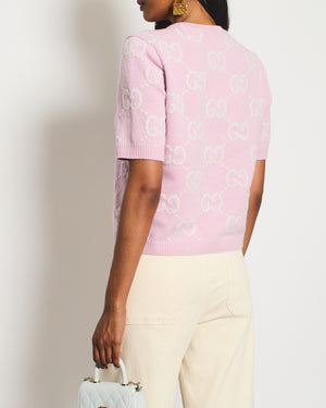 Gucci Pink GG Print Short Sleeve Knit Top Size S - IT 40 (UK 8)