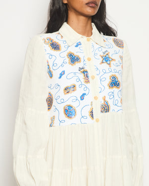 Loewe Paulas Ibiza Ivory Long Sleeve Midi Dress with Sequin Appliqué Detail Size 34 (UK 6)