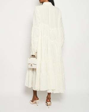 Loewe Paulas Ibiza Ivory Long Sleeve Midi Dress with Sequin Appliqué Detail Size 34 (UK 6)