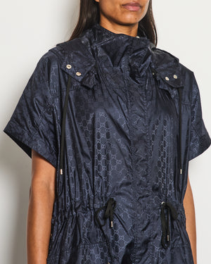 Gucci Navy GG Logo Hooded Rain Coat Size IT 38 (UK 6)