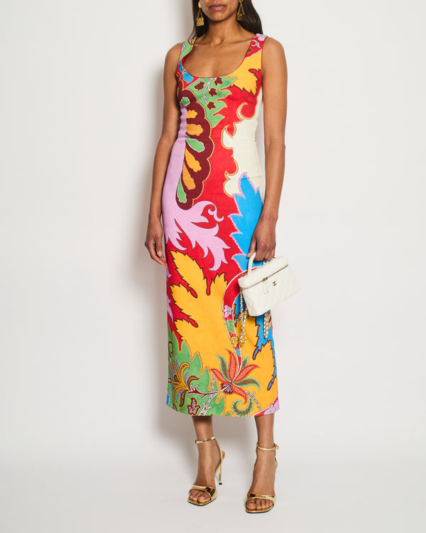 Etro Red and Multicolour Midi Cotton Dress with Open Back Size  IT 40 (UK 8)
