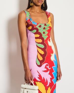 Etro Red and Multicolour Midi Cotton Dress with Open Back Size  IT 40 (UK 8)