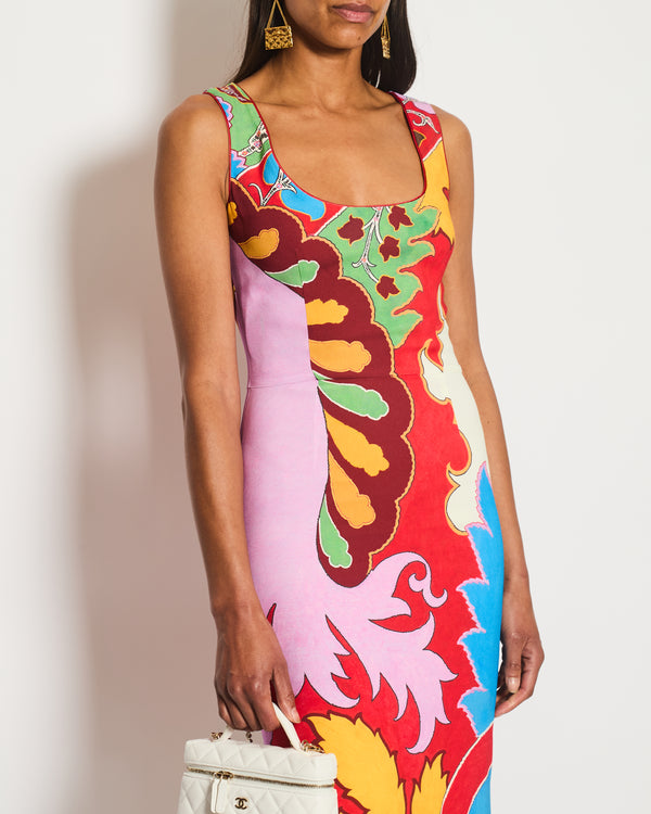Etro Red and Multicolour Midi Cotton Dress with Open Back Size  IT 40 (UK 8)