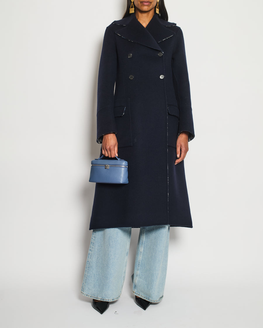 Christian Dior Navy Oblique Double Breasted Coat with Pocket Detail Size FR 40 (UK 12)
